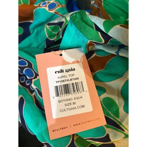 Cult Gaia Aurel Lace Up Floral Top Botanic Aqua Womens Size Medium