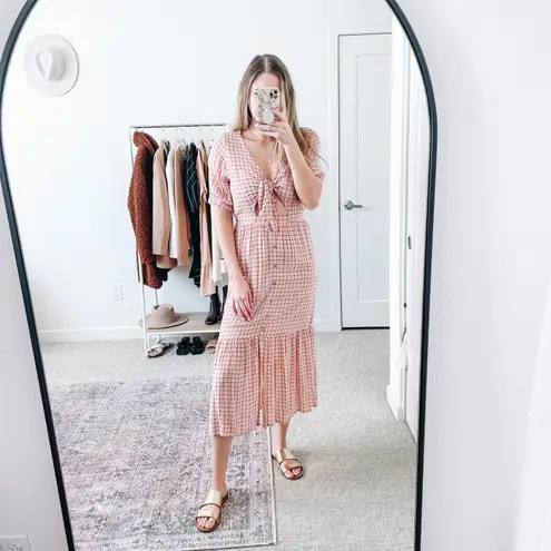 Faithfull the Brand Revolve Maple Pink Plaid Cut Out Midi Dress