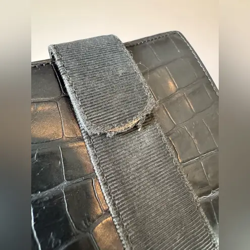 Salvatore Ferragamo Women’s‎ Black Leather Embossed Croc Compact Wallet