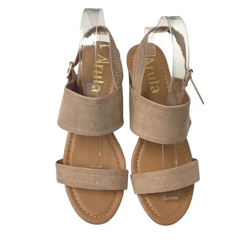 Arula Women's Suede Ankle Strap Platform Cork Wedge Sandals Neutral Size 8 Tan