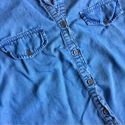Grand & Greene Flowy, Denim Tencel Button Down Shirt, Light Blue, Size S Blue