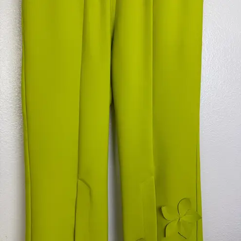 IC By Connie K Pants Womens XS Green Pull On Floral Applique Slit Crop Career