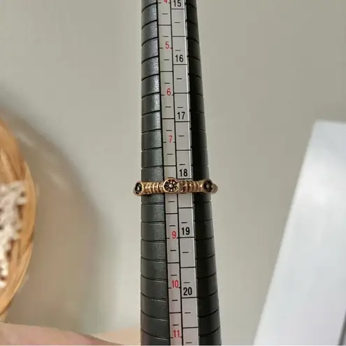 Copper Floral Inset Band Ring “Pieta” Tarnished Brass Gold Circles Boho Jewelry Brown