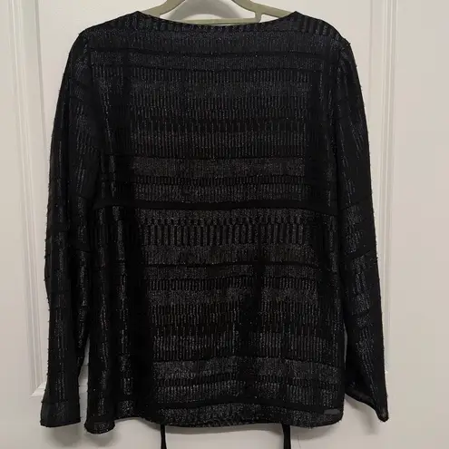 Sézane Black Metallic Long Sleeve Tie-Waist Top Blouse Size 38 6 US