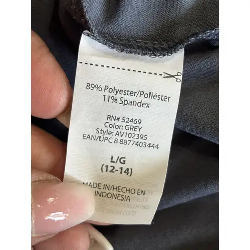 Avia Active Athletic Top Long Sleeve Logo Size L Round Neck Gray NWT Ruching