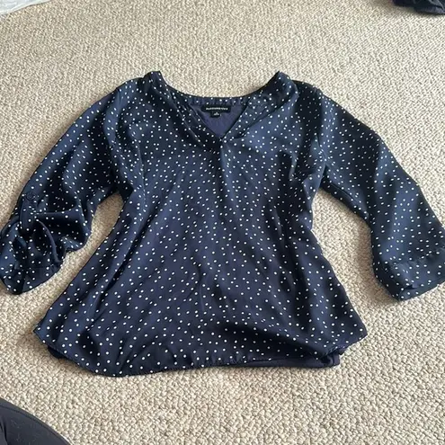 Fortune + Ivy Blue and White 3/4 Sleeve Relaxed Blouse