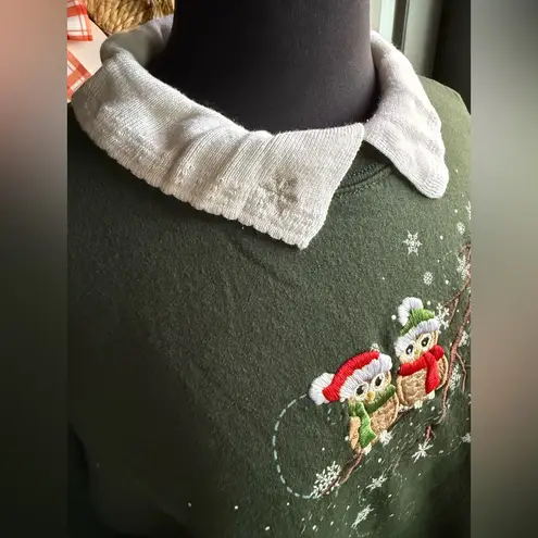 Vintage Top Stitch winter holiday owls sweatshirt, size large Green