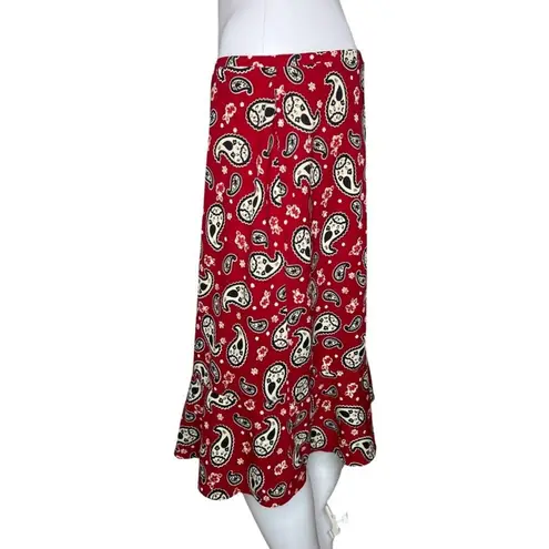 Harolds Skirt Womens Large Red White Paisley Flowy Skirt Casual Business Office
