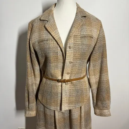 The Villager Suite Women 10 Tan Woven Plaid Jacket And Knee Skirt Vintage Career