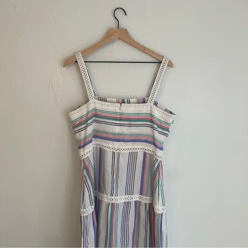 J. McLaughlin Cunningham Stripped Linen Maxi Dress Size 12 Summer Beach Colorful