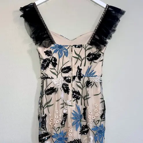 Lulus Show Stopper Cream Embroidered Sequin Bodycon Maxi Dress XS Tulle Gown Tan