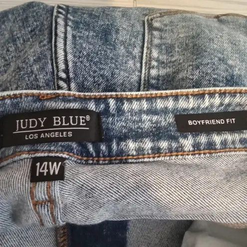 Judy Blue boyfriend fit acid wash distressed high waisted ankle women's 14W