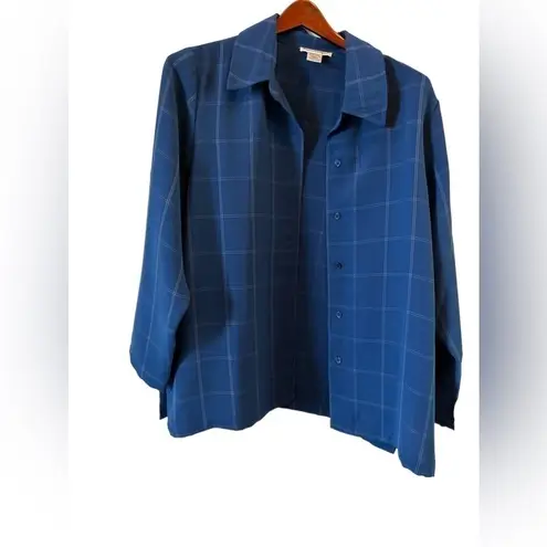 Jessica London size 1X open front blue plaid type shirt