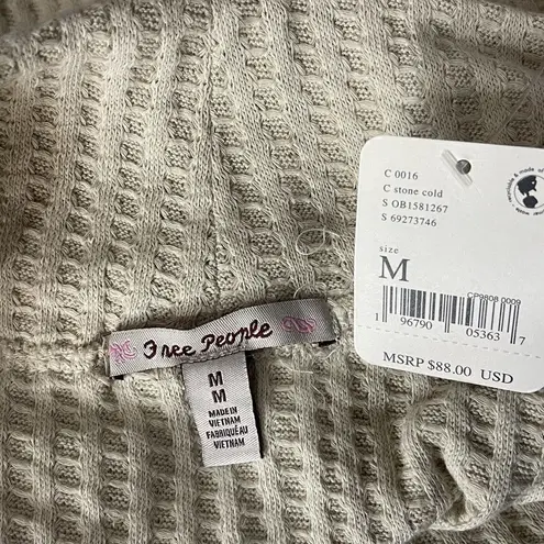 Free People  Medium Thermal Top Juicy Cowl Neck Split Back Long Sleeve Stone Cold