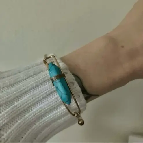 Gold Turquoise Wrapped Bangle Bracelet Vintage “Winona” Western Cowgirl Native Blue