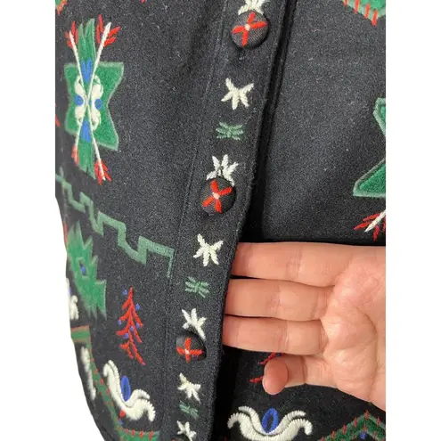 Cambridge Dry Goods Christmas Embroidered Wool Blend Vest Button Up Vintage XL Black
