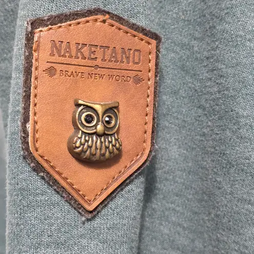 Naketano Darth Green Hoodie Owl Patch Cowl Neck Drawstring Large Sweatshirt