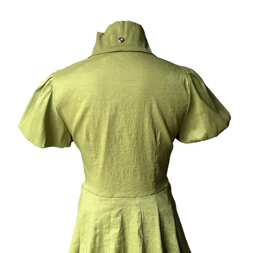 Frank Lyman Design Celery Green Bubble Hem Puff Sleeve Button Down Belted Dress Size 6