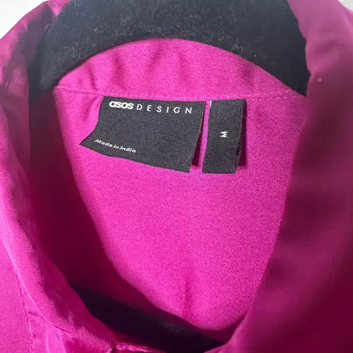 ASOS DESIGN Fuchsia Pink Satin Button Up Shirt Long Sleeve Blouse Size Medium