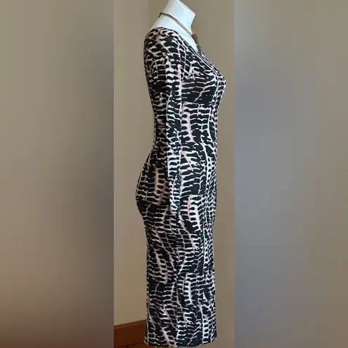 The Great Catwalk Tan White Black Sexy Bodycon Long Sleeves Stretchy Dress SZ S Cond