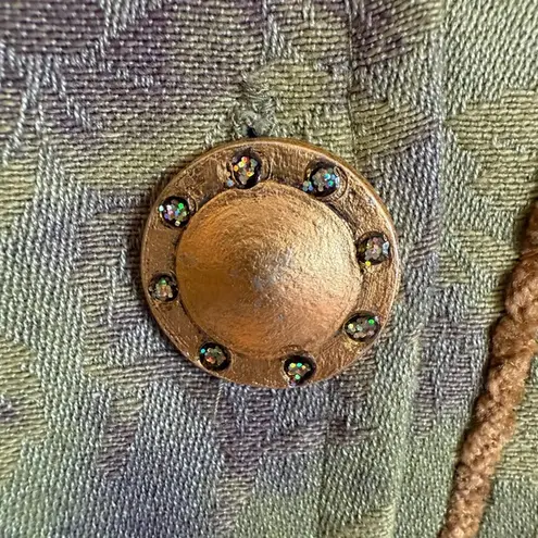 Indigo Moon Boho Embroidered Paisley Jacket M Button Front Sequins Green Size M