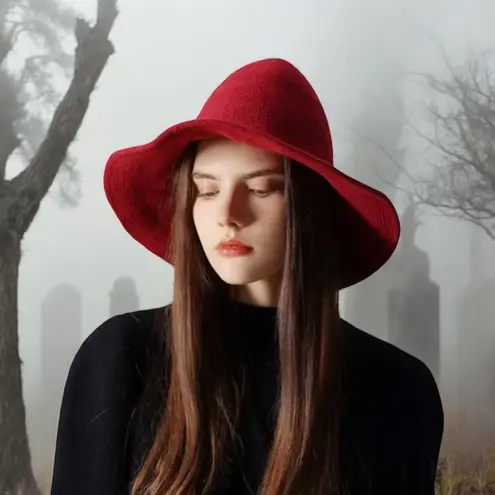 Whimsical Burgundy Witch Hat Lightweight Stylish Knit Construction One Size