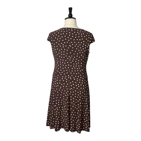 Jones Wear Dress A-line Midi Jersey Knit Brown White Polka Dot Women’s Size 16