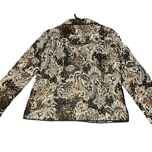 Requirements Quilted Jacket Womens Size Large Brown Tan Patterned Soft Zipper