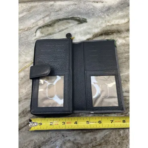 Anuschka Women's Hand Painted Wallet Floral Design Gray Green Leaves