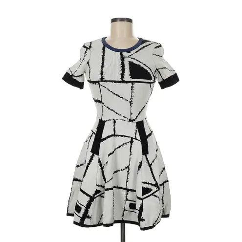 Sachin & Babi Knit Fit & Flare Dress Geometric Print Cocktail Party M White Size M