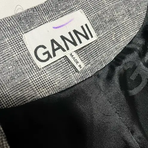 Ganni Prince of Wales Checked Twill Wrap Dress Size 34