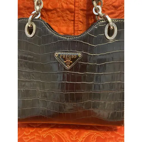 Black Pregio Boutique Handbag Faux Alligator Purse Chain Connects Straps