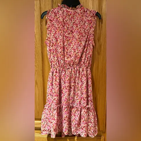 Gypsies & Moondust Pink Floral Smocked Bodice Ruffled Tiered Mini Dress Size XS - Image 9