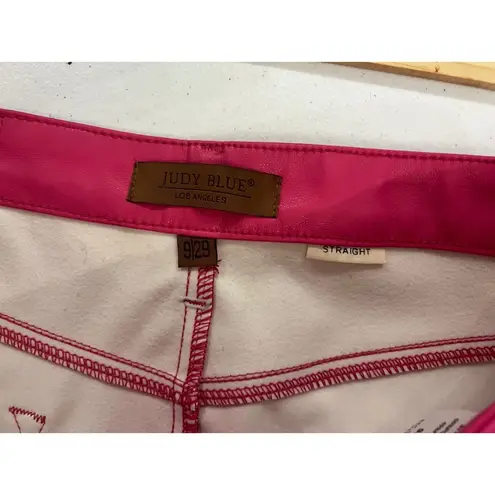 Judy Blue The Deb Hot Pink Faux Leather Straight Leg Jeans Tummy Control Sz 9/29