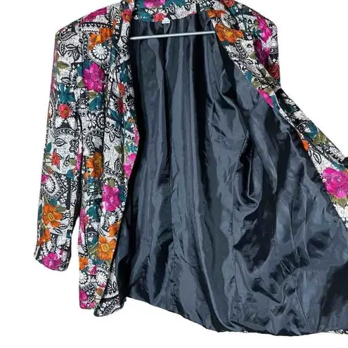 Vintage Floral Print Lightweight Blazer Size Large Pink