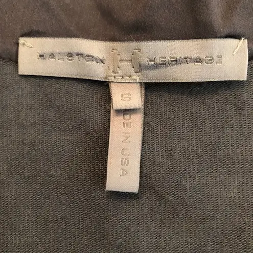 Halston Heritage faux tuck silky mixed media top long sleeves V-neck band collar