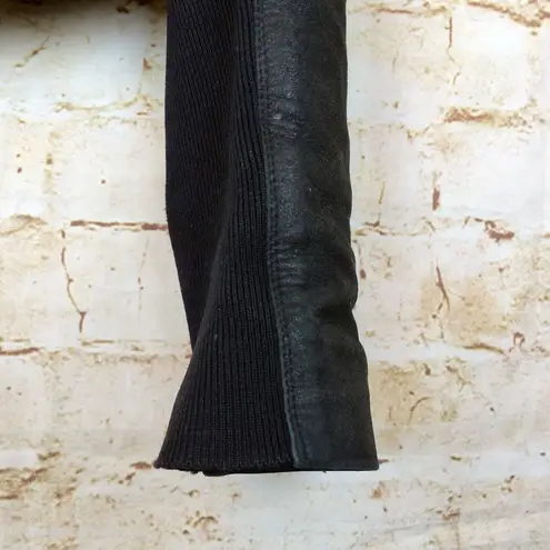 Rick Owen Distress Lamb Leather Jacket Women 6US Black Open Front Goth Y2K FLAWS Size 6