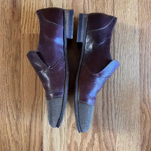 Brunello Cucinelli Metallic Cap Toe Leather Flats Burgundy Slip-On Loafers 36