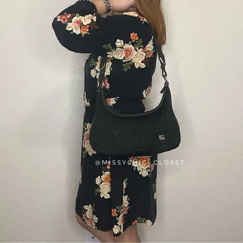 The Sak Woven Crochet Knit Black Shoulder Bag