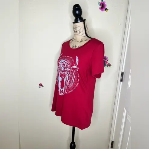 Cheekys Western Skull Feathers & Flowers Maroon Red Short Sleeve T Shirt Size M Size M