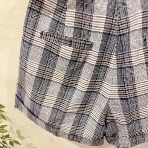 J.ING Blue Checker Print High Waist Bermuda Shorts with Belt Size XS NWT