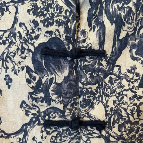 Soft Surroundings COTTON/LINEN BLEND MANDARIN COLLAR KIMONO TUNIC NAVY Medium