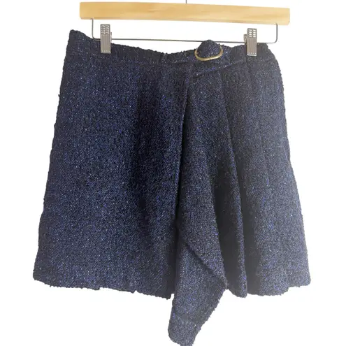 Hill House Blair Wool Navy Metallic Tweed Pleated Mini Skirt Size Small
