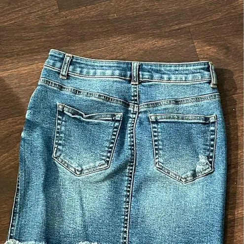 Wax Jean Distressed Denim Jean Skirt