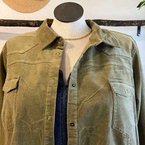 90s Sage Green Cotton Corduroy Snap Button Long Sleeve Shacket Coat Size 2X