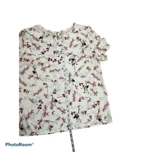 Westmoon White Cherry Blossom Bird Print Chiffon Blouse Size M Size M