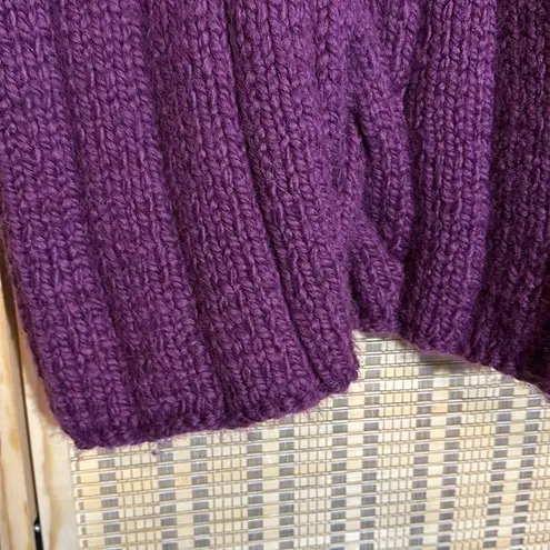 Handmade Vintage Purple Hand Knit Thick Heavy Mock Turtleneck Collar Cable Knit Sweater