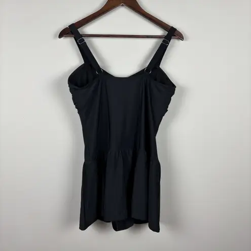 Black Swimdress One Piece Womens XL Flattering Ruched Padded Bust Skirted Sexy