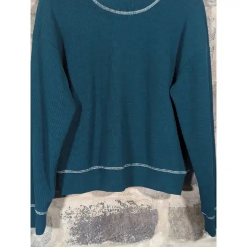 June & Hudson Top Woman's Small Teal Green White Stitch Waffle Knit Gorpcore