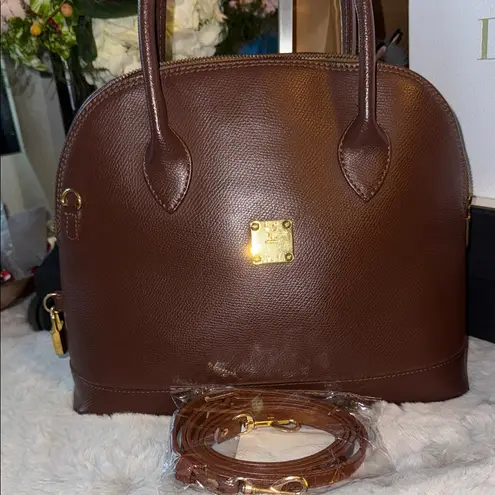 MCM Rich Brown Leather Two Way Satchel Crossbody
